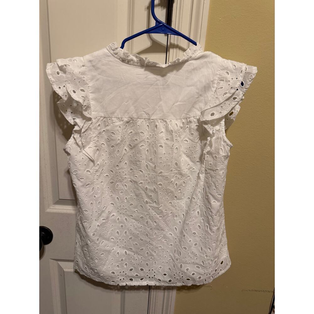NWT Pretty Garden Women's Ruffle Cap Sleeve V-Neck Eyelet Top Blouse Size M - Picture 8 of 13